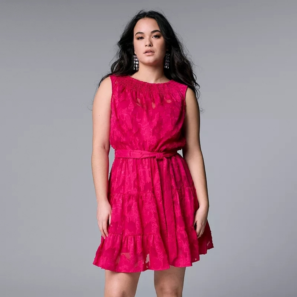Simply Vera Vera Wang Smocked Neck A Line Layered Sleeveless Dress Size S